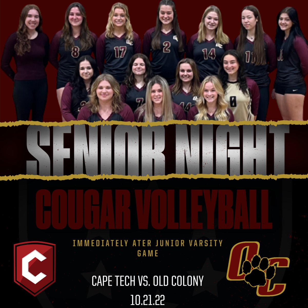 AthleticCougars's tweet photo. Come out to the Cougar Cage and support our awesome group of seniors and team!!  Homecoming 2022!! @scvarsity @oldcolony_RVTHS https://t.co/kyjzbWbls9