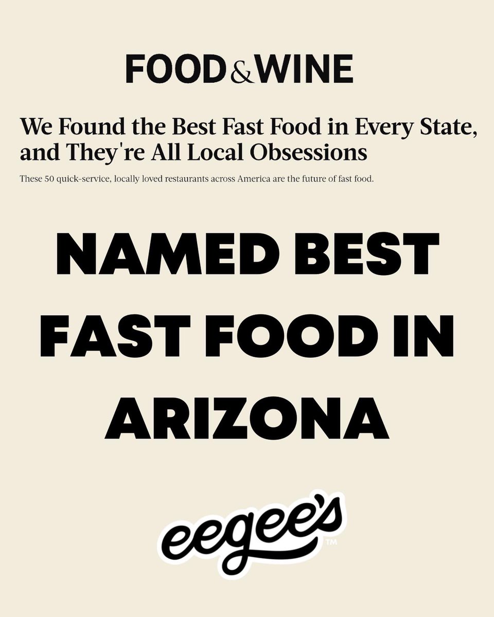Thank you to Food &amp; Wine magazine for naming us best fast food in Arizona. A huge thank you to our guests for making this happen 🥰 #takeiteasy