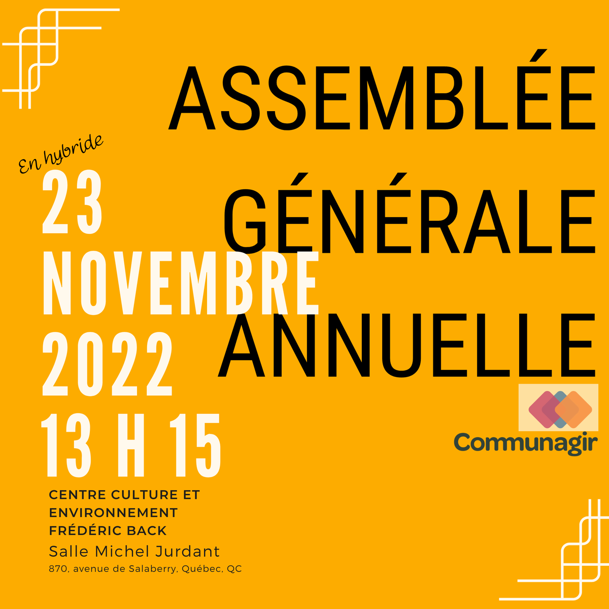Communagir's tweet photo. Vous pouvez déjà vous inscrire à notre Assemblée générale annuelle qui aura lieu en mode hybride. Sur Eventbrite vous avez le choix entre l'inscription à la version virtuelle ou en présence. Nous avons bien hâte de vous revoir toutes et tous. 🙂
https://t.co/uZW97msxdt https://t.co/bYaHzu2k9A