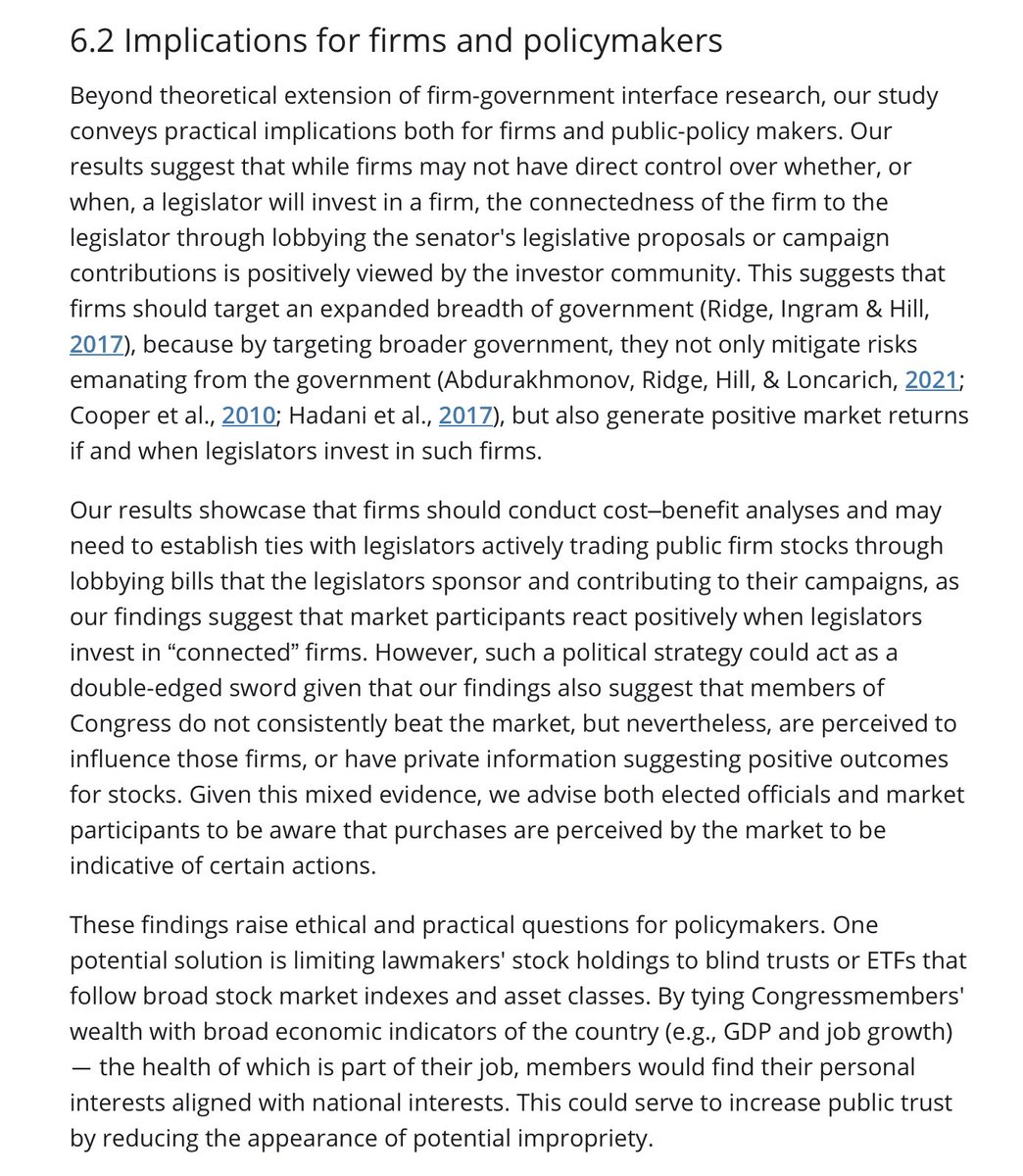 emollick's tweet photo. 🤔🤔🤔
New paper on what happens to the stocks US Senators buy: “…stock purchases by senate members generate abnormal returns. We also find that abnormal returns are higher if the senator has direct jurisdiction over the firm through committee assignments”https://t.co/WfdiKTmaad https://t.co/a8wfA2jO1k