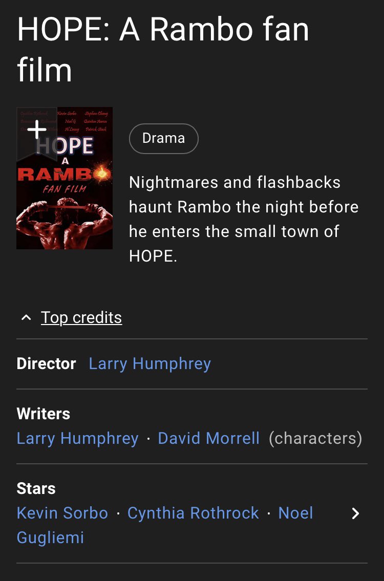 Idk why everyone is always dunking on @ksorbs about being washed up. He plays Col. Trautman in this art house indie film which raised approx $0 on its indiegogo. To be fair, they have yet to cast Rambo. If only there was a strong alpha male attached 😔 indiegogo.com/projects/hope-…