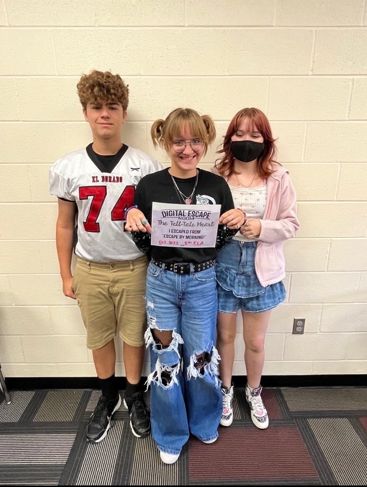 eldoradocats's tweet photo. Ms. Parker's 8th grade ELA classes were challenged to "escape by morning" after reading Edgar Allan Poe's The Tell-Tale Heart. This is a digital escape room that explores Poe's life and the details in the short story. Middle school is really awesome! #EveryDayWithExcellence https://t.co/mCLEKaXQIz