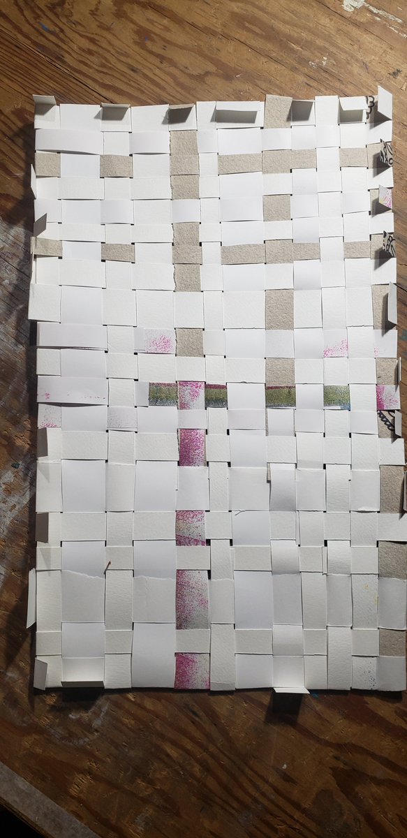 onefoxfaraday's tweet photo. Art Challenge 20: Gather a sheet of paper to make cuts into. Gather other sheets of colored paper to cut into strips. Weave the strips into the base paper. Document your work and/pr your process. #TheArtAssignment https://t.co/f5a6CAOjBM