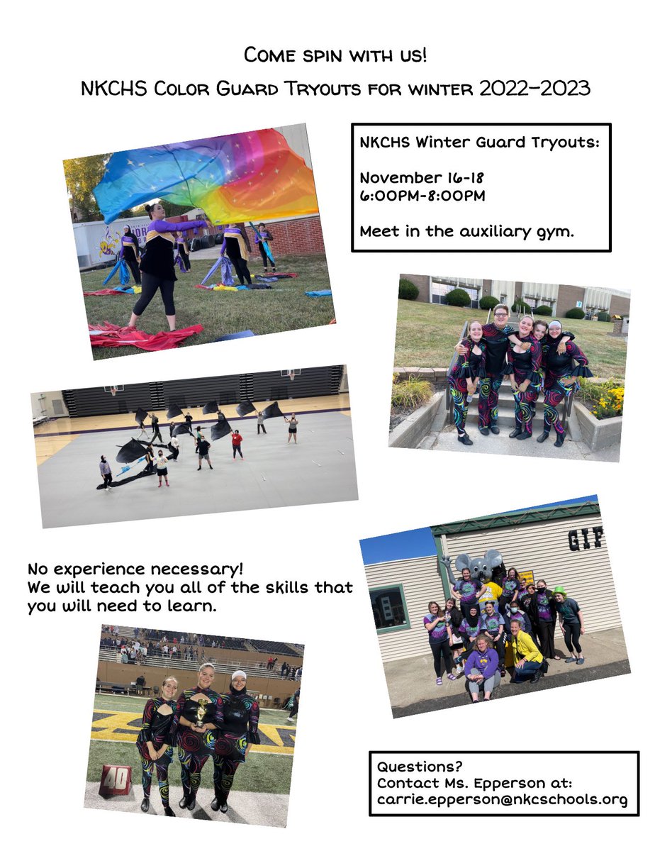 GuardNkc's tweet photo. Check us out at the Lights Out Show tomorrow at the football game, then join us for winter season! Tryouts start Nov 16th. Come spin with us! https://t.co/wZwCPbUZjo