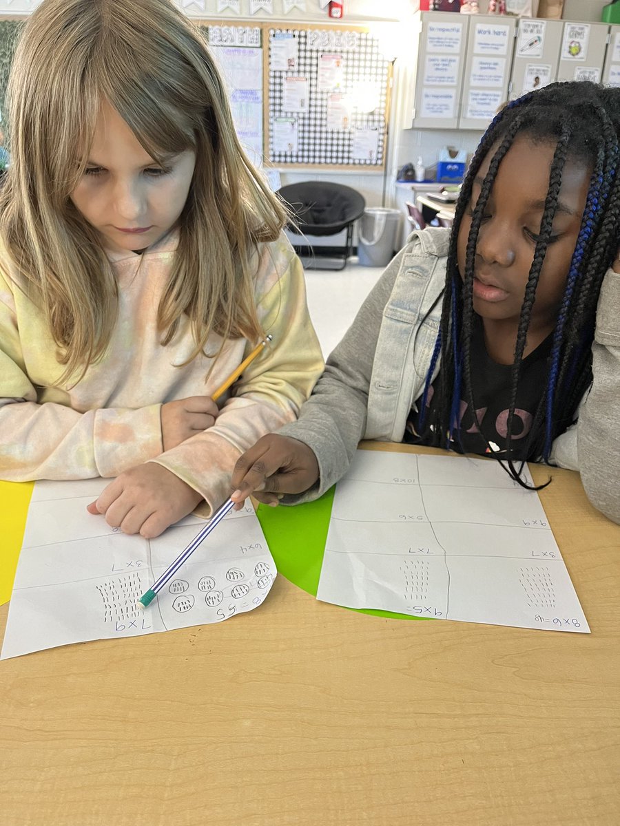 CodieDickerson's tweet photo. When you’re eager to learn multiplication, you ask your friend to teach you her strategy. That friend then taught the whole class since it was the next one on our list! #mathematiciansatwork #ncssbethebest #ncsst4t https://t.co/S1TcZYtPF1