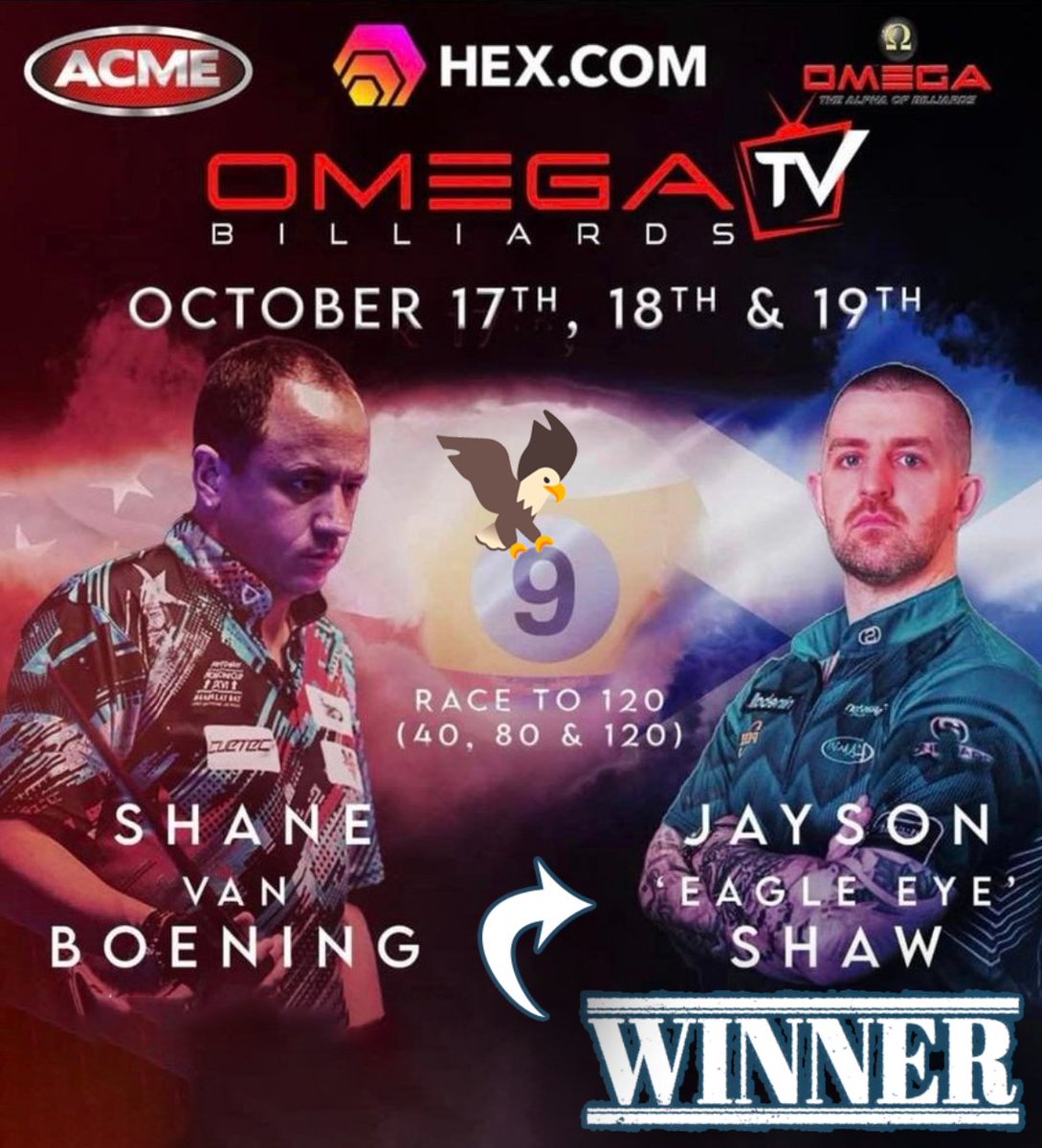 Update: Massive congratulations to our Pro Jayson "Eagle Eye" Shaw (<a href="/JaysonShaw714/">Jayson Shaw</a>) on his impressive W in Texas yesterday

With a $20k prize on the line there was a lot of pressure on the felt but Jayson held his own like a true Pool Shark  🎱💰🦈 #billiards #web3sports