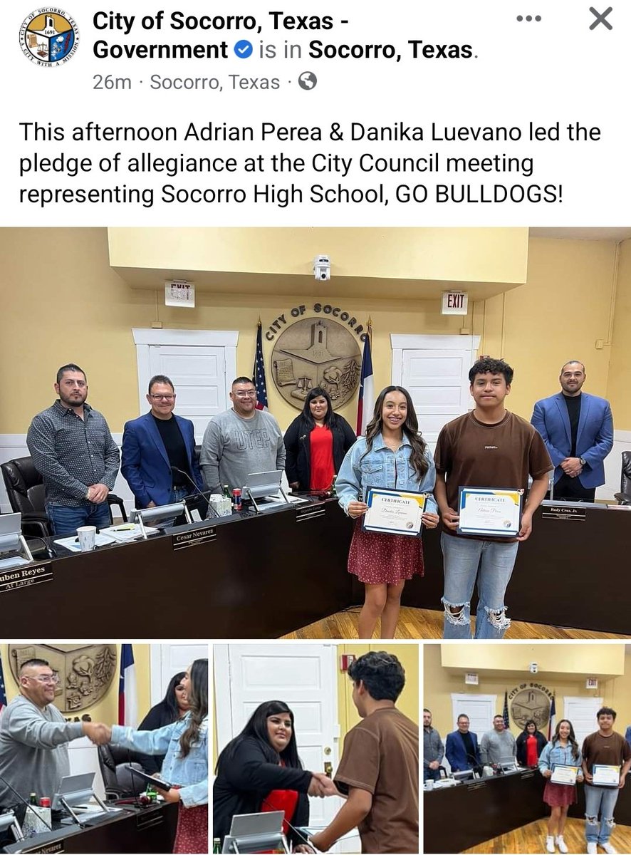 Thank you <a href="/City_of_Socorro/">City of Socorro, Texas</a> for engaging our mighty <a href="/Socorro_HS/">Ignacio Estorga</a> Bulldogs!