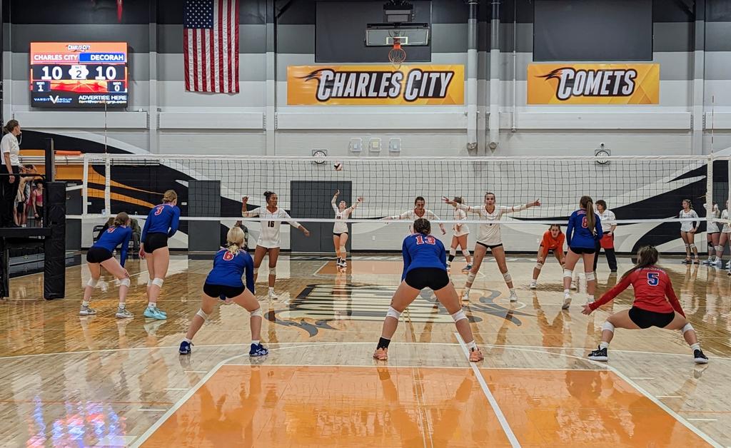 LisaGrouette's tweet photo. Out in @CharlesCityActv as the Comets host Decorah at the Class 4A Region 6 semifinals. Stay tuned to @globegazette for coverage by @MatthewRezab and pics by me. 🏐 #iahsvb https://t.co/IQ1c3TbpRG