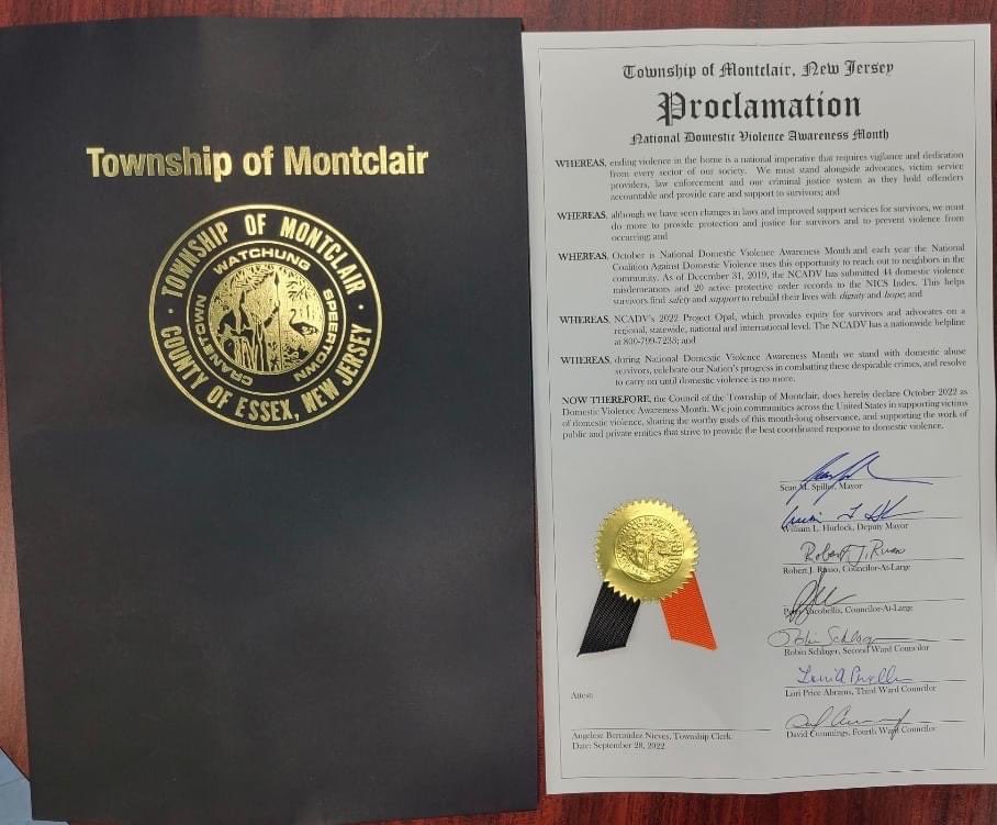 supportsofia's tweet image. Thank you to Mayor Spiller &amp;amp; the entire Montclair Town Council for recognizing October 2022 as #DVAM. Part of the work we do at SOFIA is dispelling the stigma of abusive relationships. Public affirmation &amp;amp; recommitting to the work is important! We appreciate this proclamation! 💜