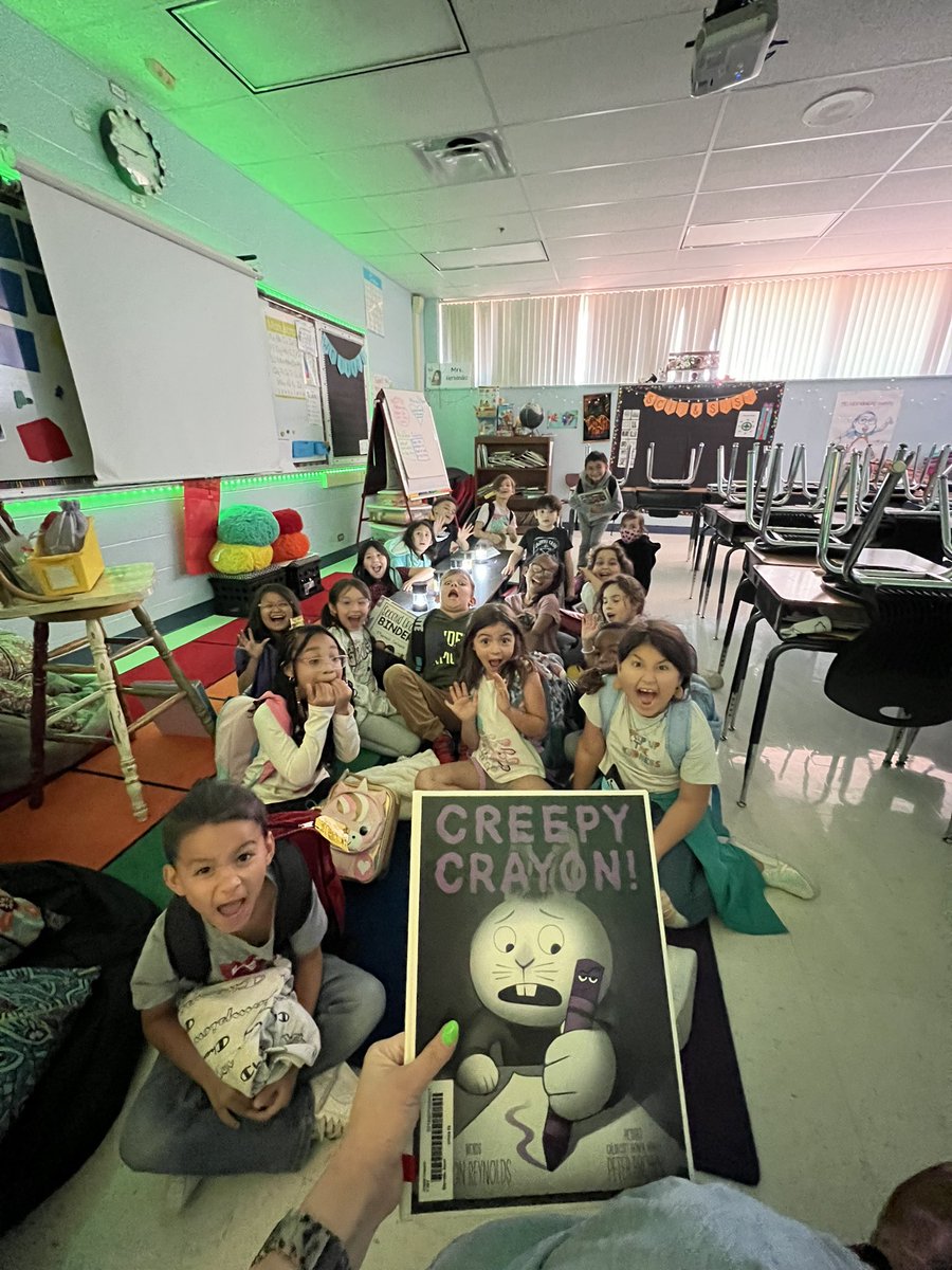 MrsHdz123's tweet photo. Creepy Crayon! by @areynoldsbooks has everyone quaking in their boots this month!🫣 
One book. One school. Reading together.
 #readingtogether @NISDEvers https://t.co/SYzVtgMB6i
