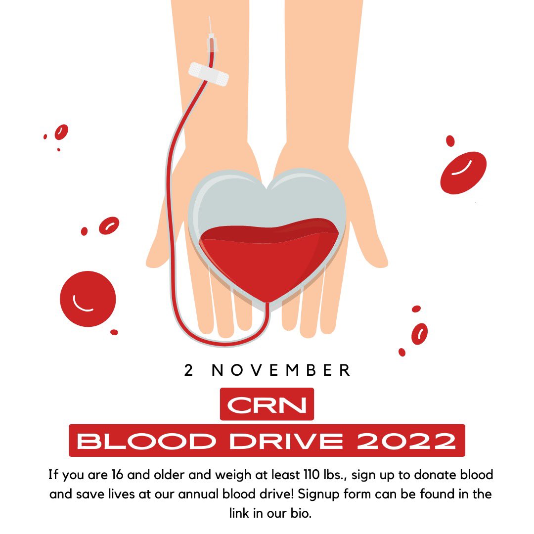SIGN UP FOR OUR ANNUAL BLOOD DRIVE! MUST BE 16+ AND WEIGH AT LEAST 110 lbs. 
 Link➡️ signupgenius.com/go/30e0c4aa9a7…