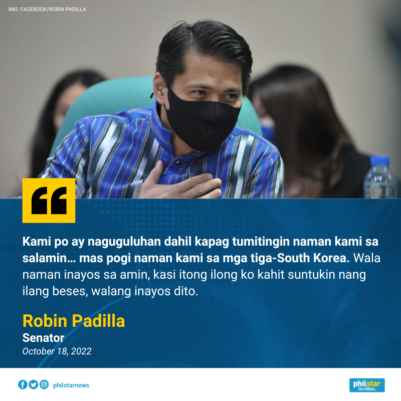 PhilstarNews's tweet photo. ‘MAS POGI NAMAN KAMI SA MGA TIGA-SOUTH KOREA’

Senator Robin Padilla asked Film Development Council of the Philippines Chairman Tirso Cruz III why Filipinos love Koreans even though they are more handsome than K-drama and K-pop stars.

Read full story: https://t.co/wBecYNj2A9 https://t.co/SHw9GEjqRz
