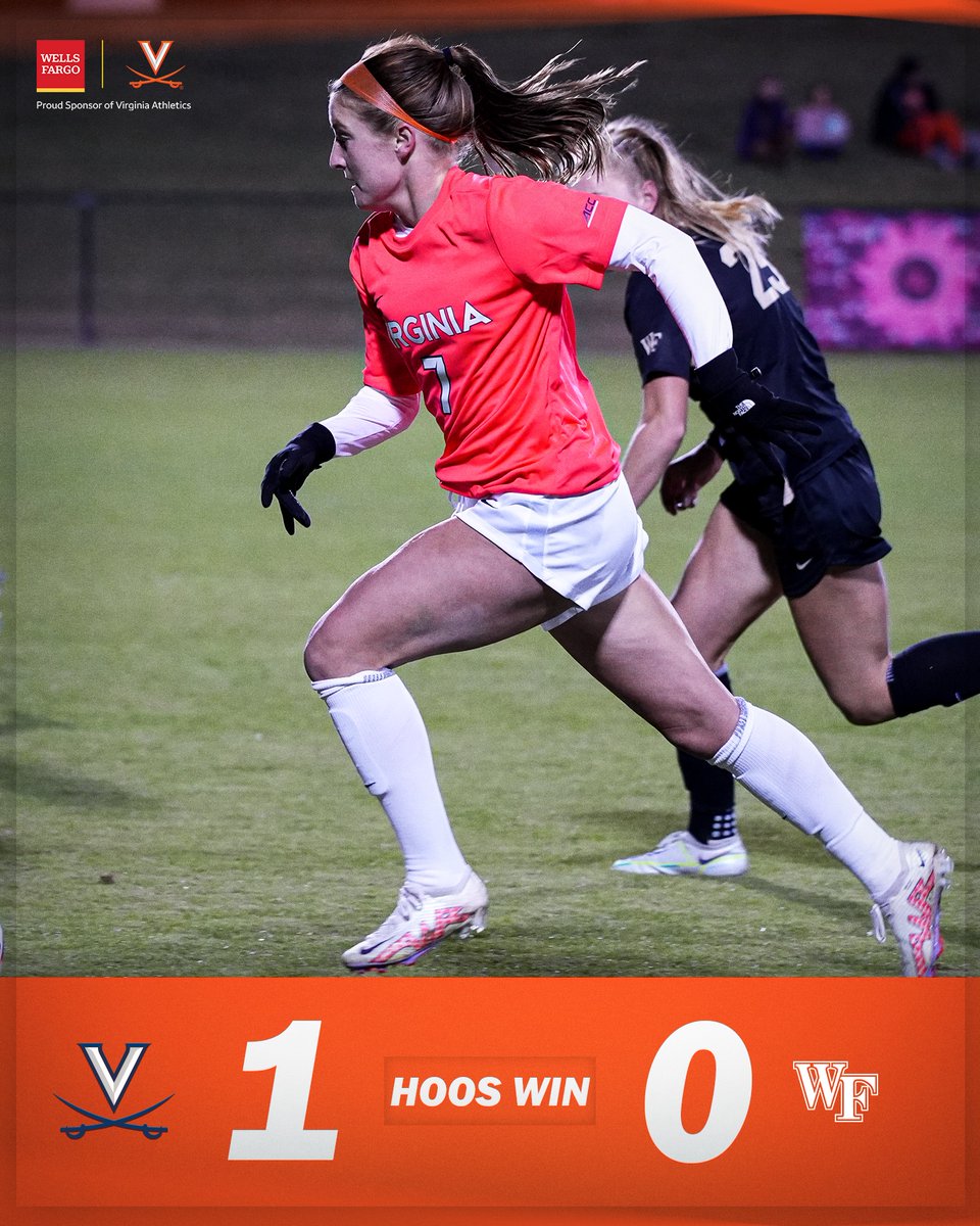 FINAL | UVA 1, WF 0 The Hoos pick up the win as Hopkins to Cagle connection holds up down the stretch. Final score presented by @WellsFargo #GoHoos🔶⚔️🔷 | #ALLIN⚽️🔥