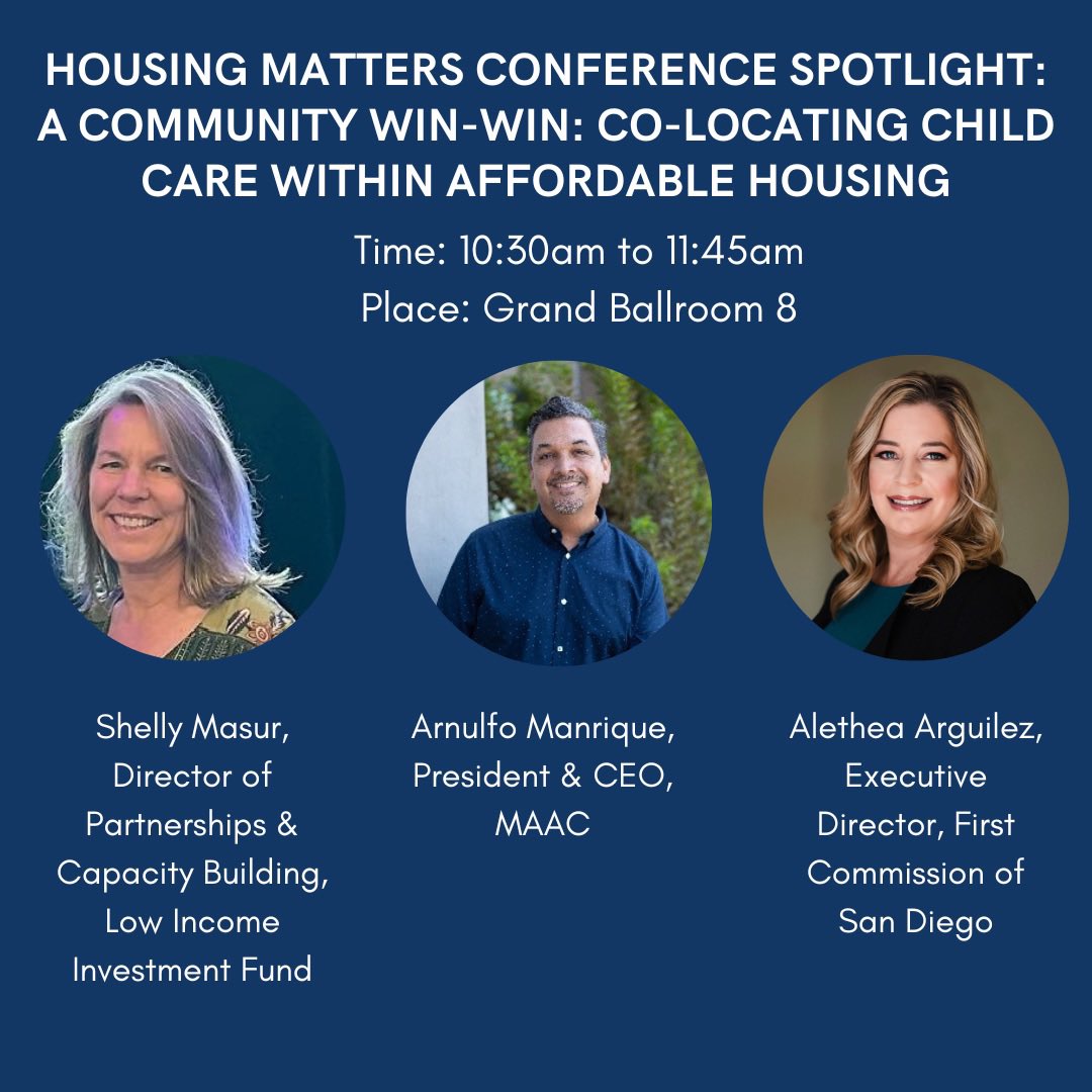 SDHFtweets's tweet image. We are excited to share that one of our spotlight panels for our Housing Matters Conference is on co-locating childcare within affordable housing with this amazing panel. #housingmatters #housingforall #sandiego