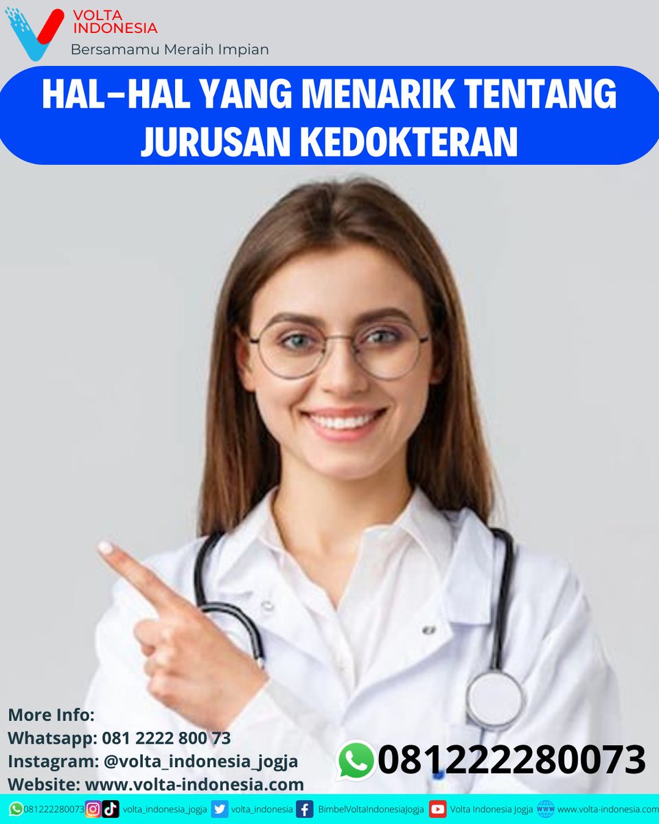 volta_indonesia's tweet photo. Tertarik menjadi dokter?
Ternyata banyak loh hal-hal menarik tentang kedokteran ... Yuk simak postingan dibawah ini ...
#voltaindonesia #bersamamumeraihimpian #kedokteran #3SMA #gapyear #snbt2023 #utbksnbt2023 #bimbelmurahjogja #bimbelutbk #bimbelSMA https://t.co/rLNbnKKiIq