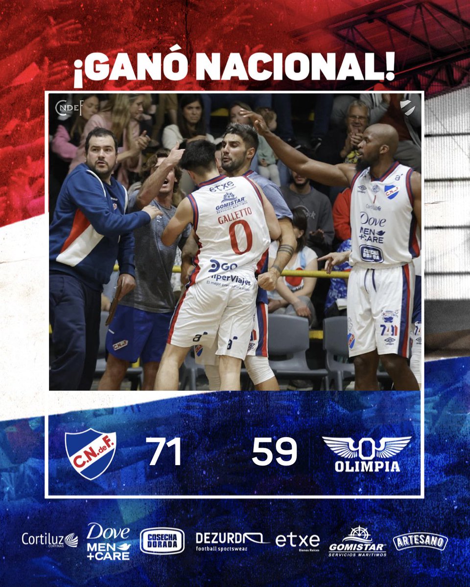CNdeFbasketball's tweet photo. ⏱️ ¡Final del Partido! 🏀

¡𝗚𝗔𝗡𝗢́ 𝗡𝗔𝗖𝗜𝗢𝗡𝗔𝗟! 🔵⚪️🔴

#Nacional 71 - 59 Olimpia 

#ElClubGigante 🔵⚪️🔴
#MismoEscudoMismaPasión https://t.co/95L3r5eLI2