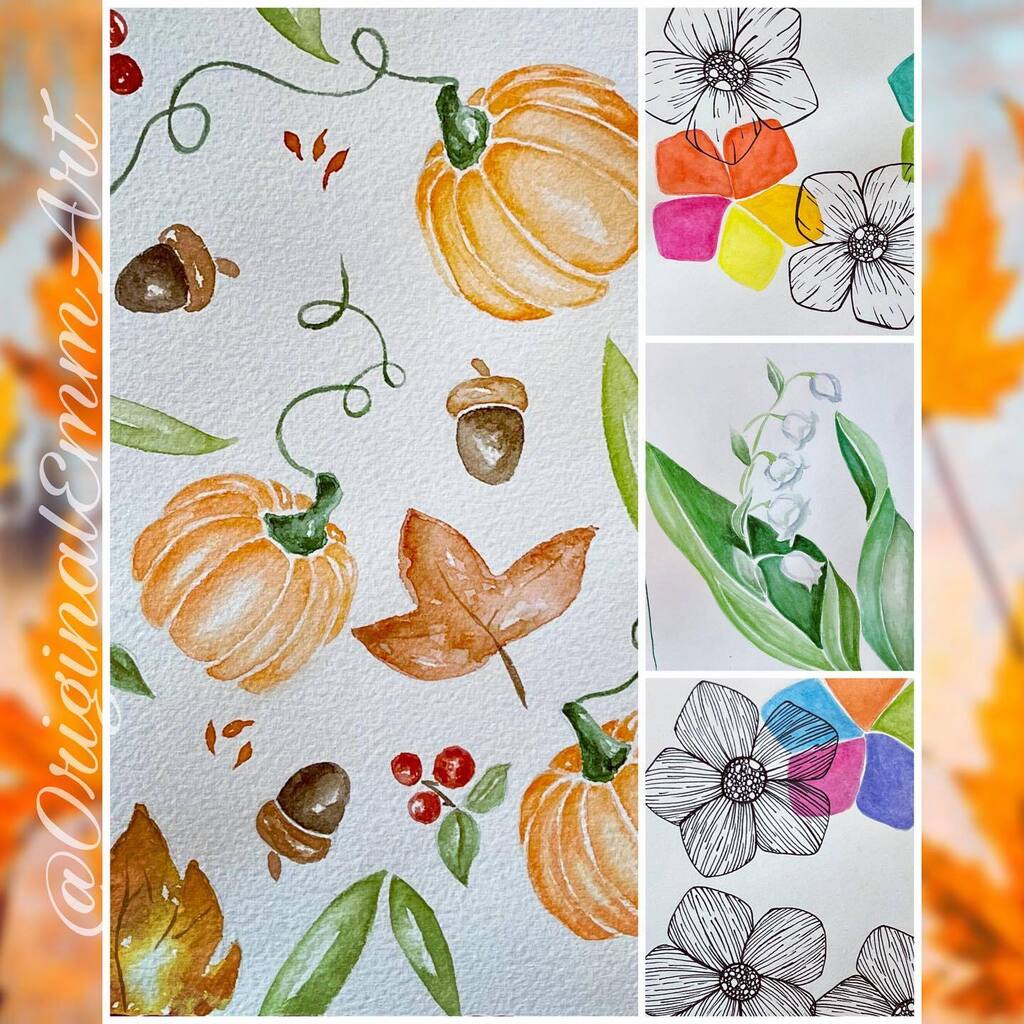 OriginalEmmArt's tweet photo. Some seasonal, floral, and colorful happy little watercolors 🍁🌸🍂🌰 #art #artist #artistsoninstagram #watercolor #watercolorpainting #fall #autumn #flowers #originalart #originalpainting #originalemmart #fallvibes #iarted #artoftheday https://t.co/OJrFnMxJIu https://t.co/jbT2b1Ffhs