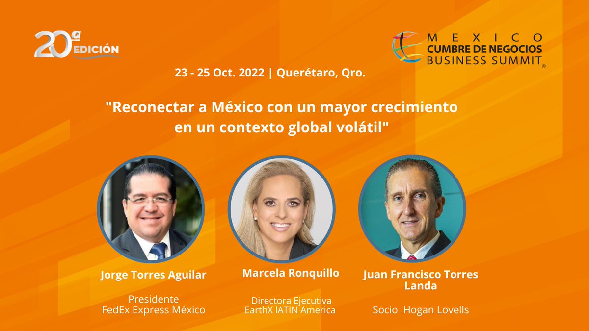Nuestra temática para este año es: “Reconectar a México con un mayor crecimiento en un contexto global volátil”. 
Conoce nuestro interesante programa y oradores en: cumbredenegocios.com.mx y en los teléfonos 5547 441220 y 5552039316  <a href="/JorgeLTorresA/">Jorge L. Torres</a> <a href="/JuanFTorresLand/">Juan F Torres Landa #UNEMéxico</a>