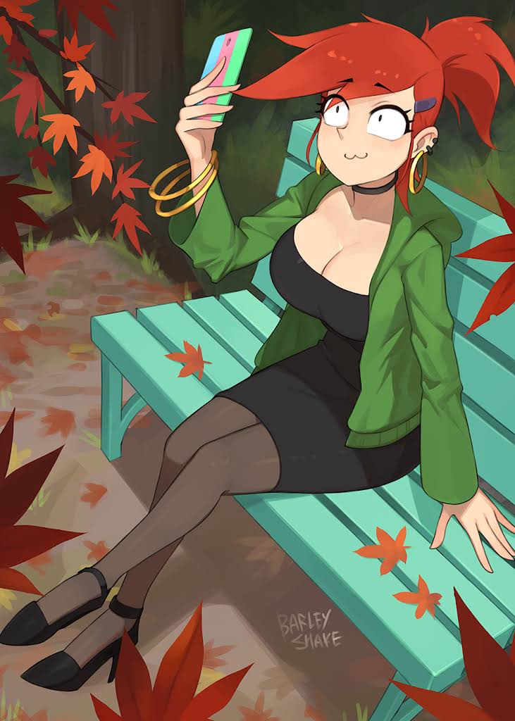 RedHeadedFoster's tweet photo. Frankie is out in the park taking a quick selfie of herself with her phone.

🎨barleyshake https://t.co/aTd5FyyncH