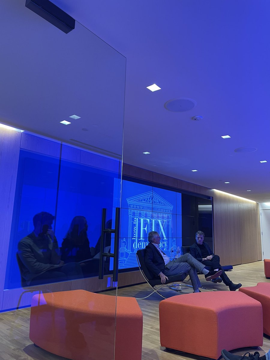 ChloAlexLadd's tweet photo. Fascinating exchange between host of #HowtoFixDemocracy @ajkeen and guest @MoisesNaim about the state of democracy. @BertelsmannFdn https://t.co/hQwazpWaGT