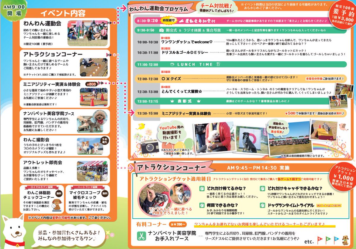 nanba_pet's tweet photo. ピースワン　ドッグフェスティバル
案内ができました😊

ぜひおうちのわんちゃんと遊びに来てください！

写真撮影やアトラクションの予約、前売りも販売中です！

お問い合わせはナンバペット美容学院
0666466001
まで✨ https://t.co/ufb2WzE8be