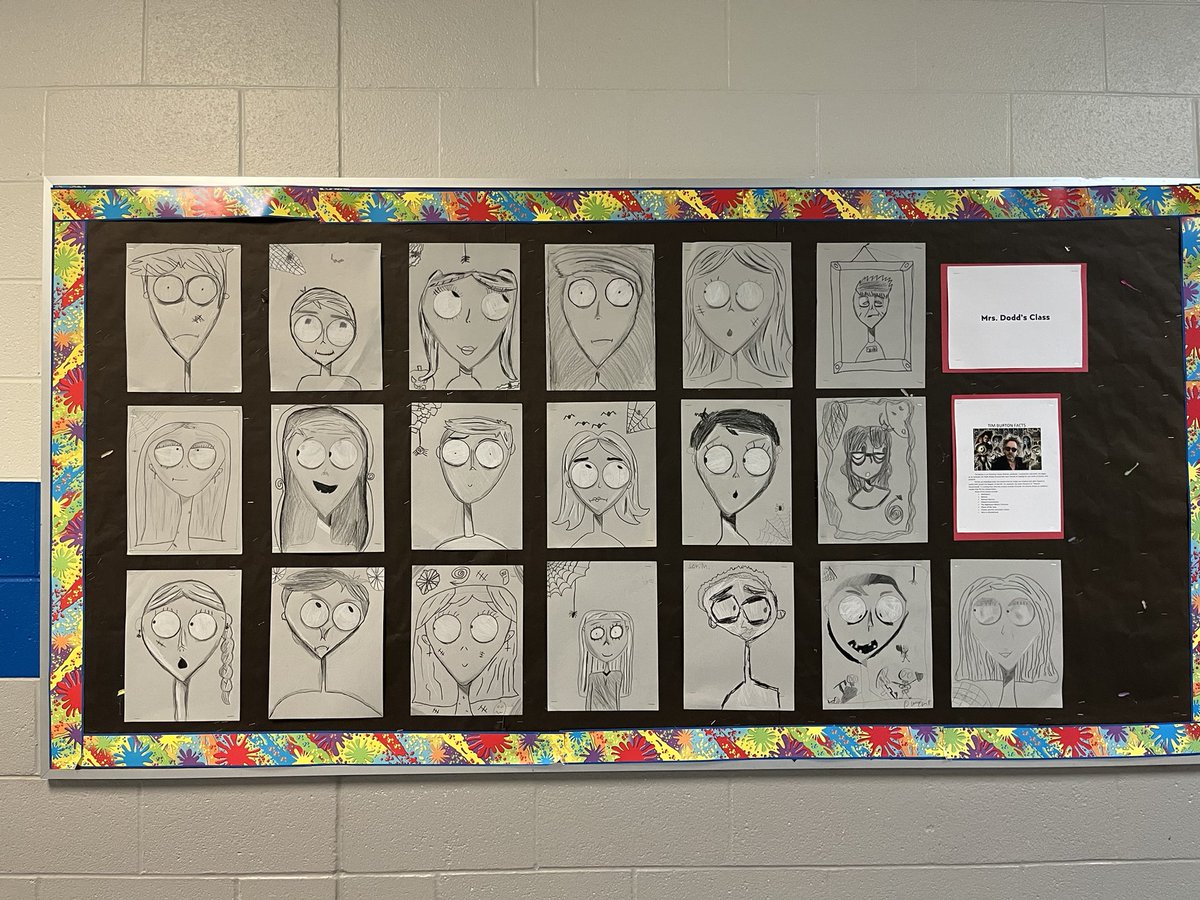 sarah29th's tweet photo. Always so impressed with 5th grade and their Tim Burton inspired self-portraits! @CrosswindElem https://t.co/EhVkGn4NyR