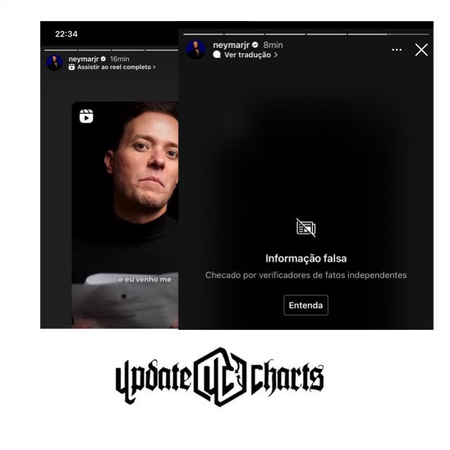 FAKE NEWS, AQUI NÃO! Neymar compartilha, nos stories, vídeo com conteúdo do pastor bolsonarista André Valadão e o Instagram detecta como conteúdo enganoso.