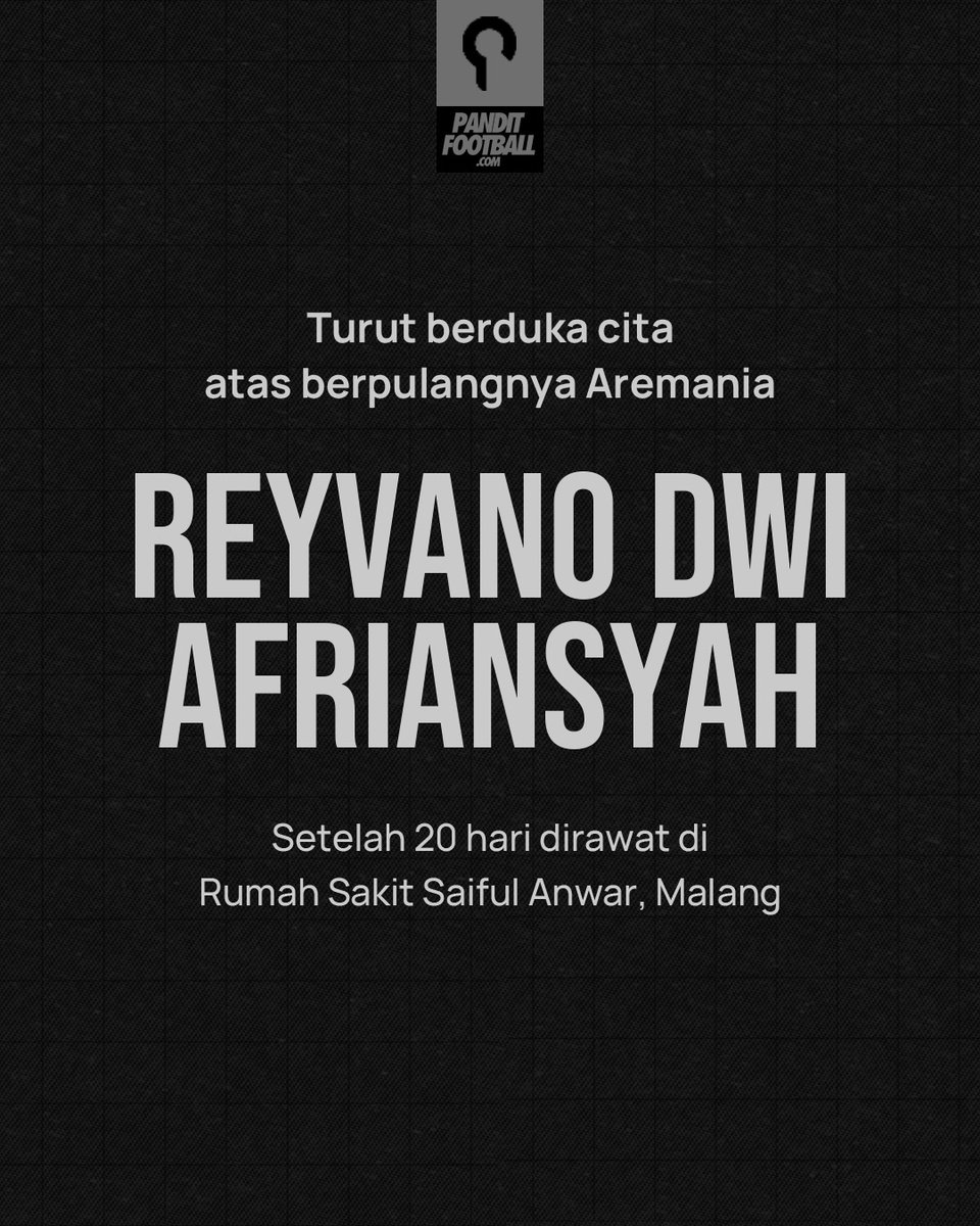 Reyvano Dwi Afriansyah. Korban meninggal ke 134 Tragedi Kanjuruhan.

Kami sudah mengonfirmasi hal tersebut ke pihak Rumah Sakit Saiful Anwar, Malang.

Turut berduka cita.