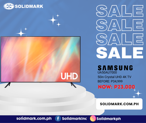 SolidmarkPH's tweet photo. SAMSUNG UA50AU7000 50in Crystal UHD 4K TV is on SALE!
B̵e̵f̵o̵r̵e̵:̵ ̵P̵3̵4̵,̵9̵9̵9̵
𝗡𝗢𝗪: 𝗣𝟮𝟯,𝟬𝟬𝟬

Hurry! until supplies last. Visit your nearest Solidmark branch now. https://t.co/lx8UooAZKp