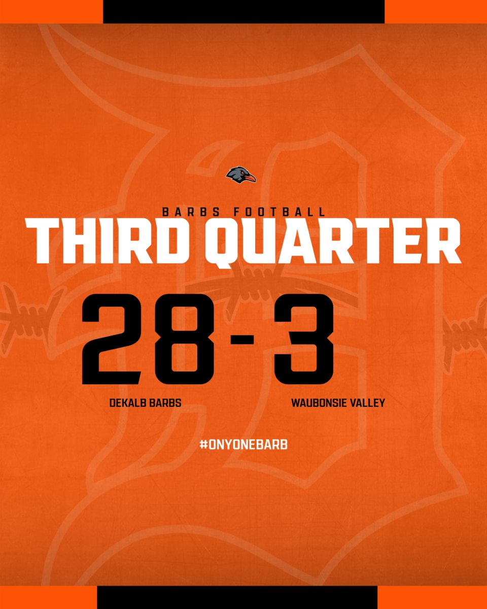 1barbathletics's tweet photo. At the end of the third @dekalb_football is up! #onlyonebarb #fridaynightlights #dvcfootball https://t.co/RMRuZOZfwv