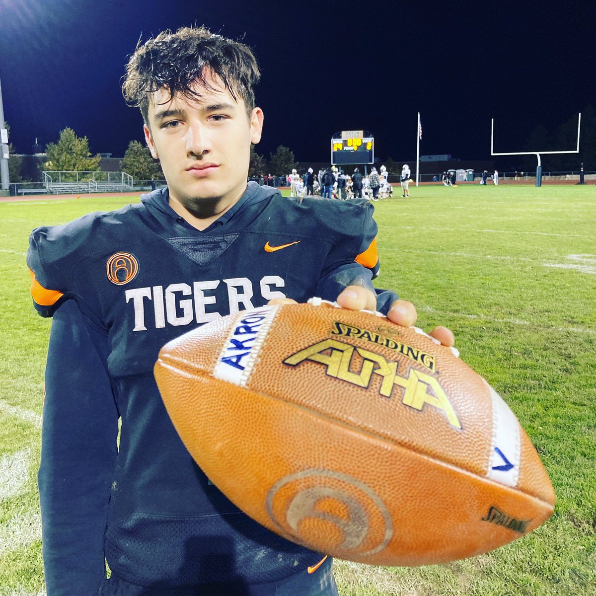 ATigersFootball's tweet photo. Tonight’s player of the game: Chris Bergman. 3 rushing TDs, 1 passing TD and 2 INTs. Nice job brother! https://t.co/Qqi5NNFGwk