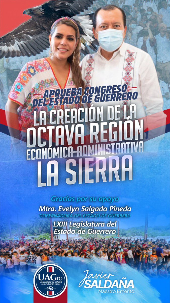 JavSaldana's tweet photo. Gracias señora Gobernadora @EvelynSalgadoP, gracias nuestros queridos diputados y diputadas del H. @congresogro, la Octava Región es un sueño cumplido, viva la Sierra, viva Guerrero. https://t.co/uqrIVPQ6BN