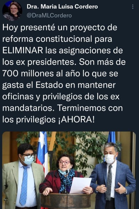 margotaguila's tweet photo. Excelente Diputada MLCordero, también debería enviar otro proyecto de ley para que los Ministros no dispongan de tantos asesores, y el sueldo no sea mayor a 10 sueldos mínimos. Eso fue lo que planteó Boric cuando fue candidato, que cumpla su palabra
@DraMLCordero @carreragonzalo https://t.co/OaxjWvqp2w