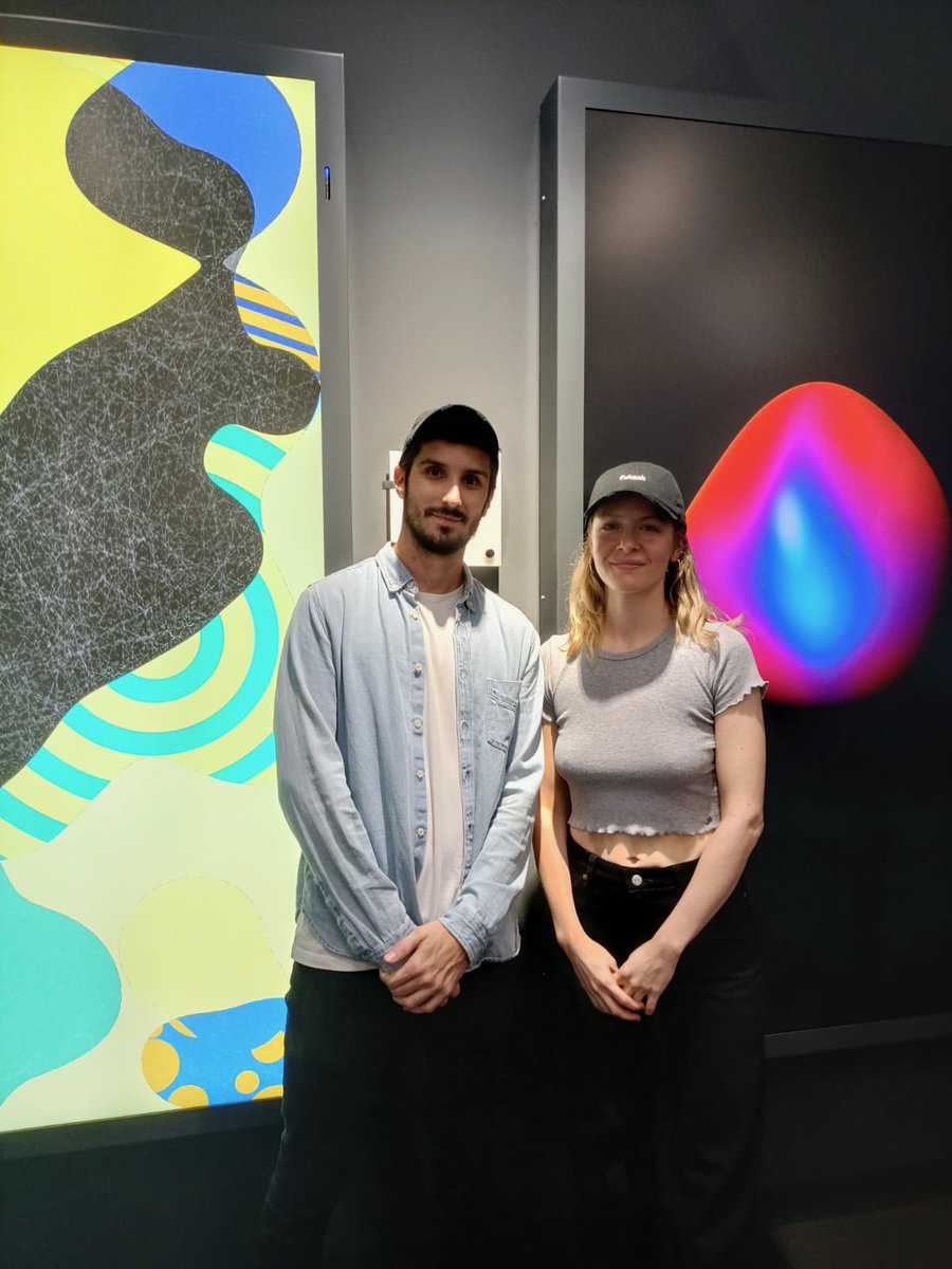 fx_hash_'s tweet photo. Seeing people connect with the Live Minting Experience here at @ArtBasel is truly special 💖

When generative art comes alive in physical spaces &amp; enables us all to gather – magic happens!

Below, @Julien_Espagnon &amp; @iamelizasj stand by their respective live mint projects. https://t.co/V2dliDaToX