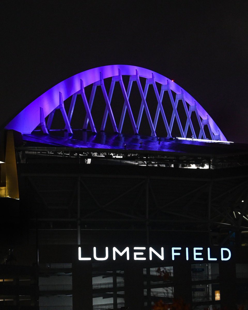 Purple arch lights on #PurpleThursday. During National Domestic Violence Awareness Month, we're honoring victims and supporting survivors, today and everyday.