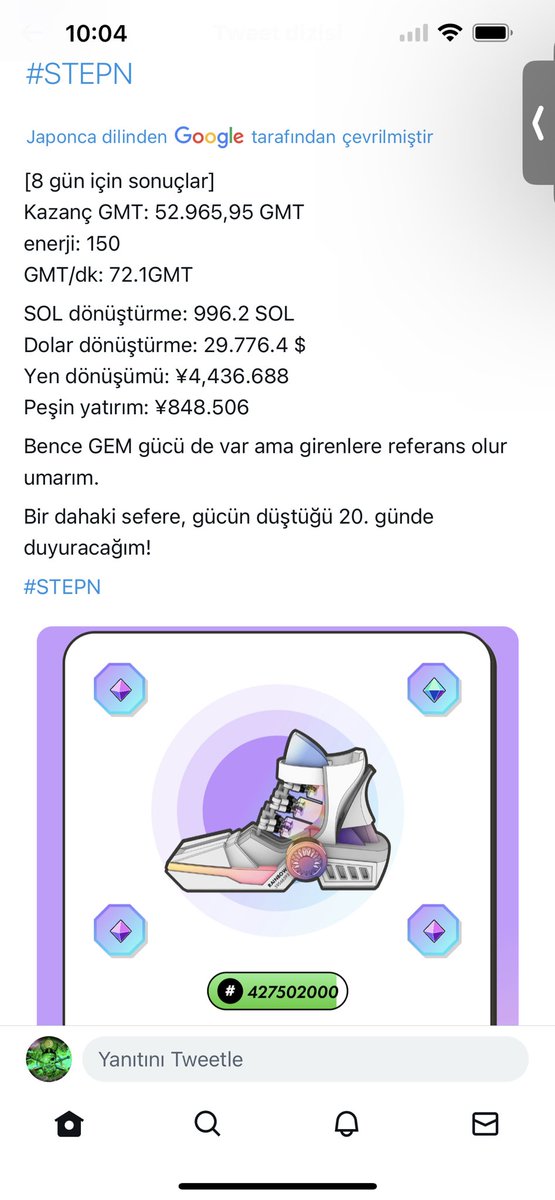 coyotekillerbat's tweet photo. Görüyorsunuz anlatmaya gerek yok. Bazı insanlar çok şanslı. Tebrik ederim Japon nnnnnnnnn 🥳🥳 #Stepn #gmt #gst @Stepnofficial #bitcoin #move2earn #Movens @Barndog_Solana @KorotanStepn @yawn_rong @loveaitt https://t.co/8zCWCMeNHv