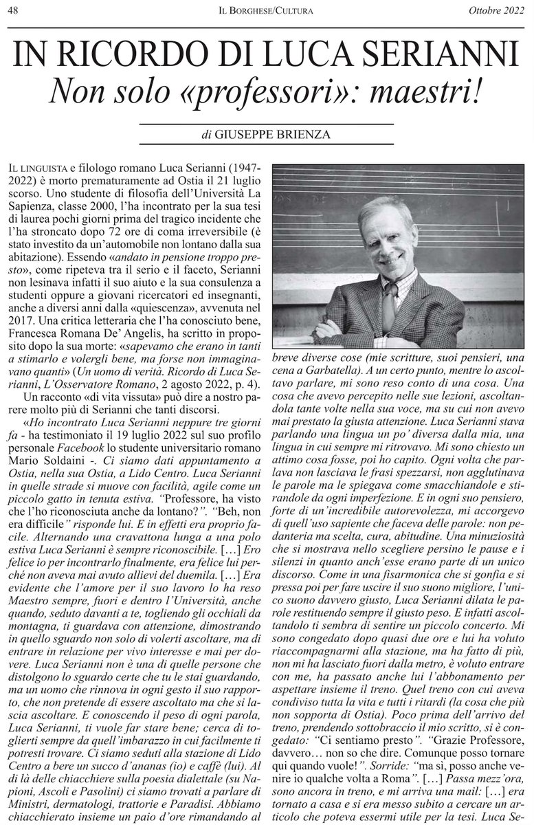 infocattolica's tweet photo. IN RICORDO DI UN “MAESTRO”: LUCA #SERIANNI (1947-2022)
Nel #trigesimo della scomparsa di un #uomo che seppe essere non solo “professore”…
#21luglio2022 https://t.co/b1yCPG7Srf