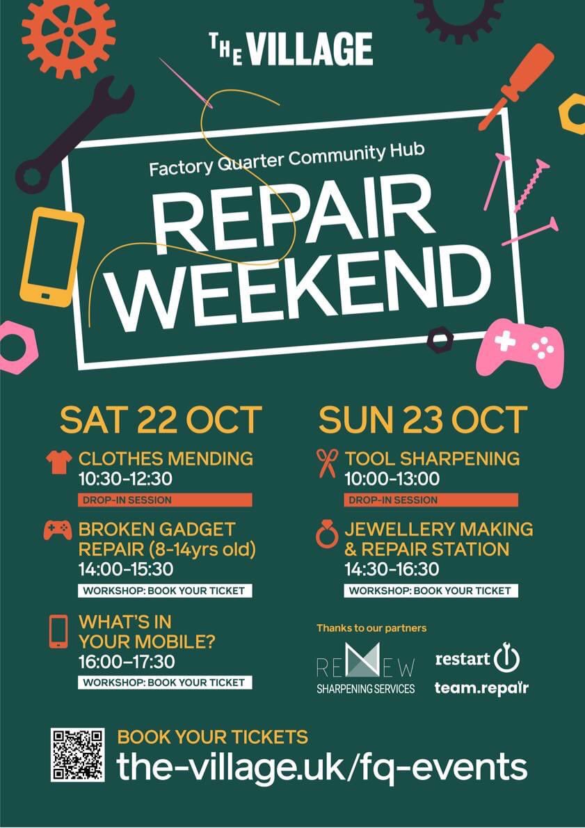 market_w3's tweet photo. Our friends at The Village in #Acton -are hosting a repair weekend this weekend! Over two days there will be Clothes #repair , gadget repair, and jewellery repair and making . The also #toolsharpening on Sunday! #reuse #recycle #communityevents https://t.co/FpqpewgtQ7