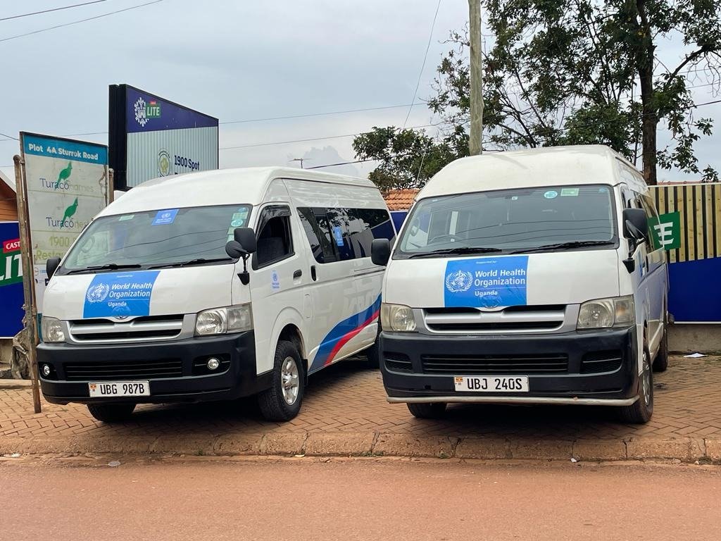WHOUganda's tweet photo. Today, #WHOUganda has deployed ten vehicles to #Mubende district to support transport of health workers during the movement restriction period in the district. This will ensure the continuity of essential health services even during the #EbolaOutbreak in the country. https://t.co/gO5J1lh5mm