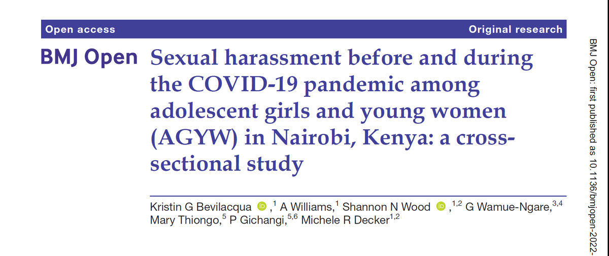 New Publication! Increased #sexualharassment since #COVID19 among young women in Nairobi with control to leave their home #GenderEquity #GBV @PM4Action  @JohnsHopkinsAHW @GatesJHU @GatesFoundation @kenyattauni @michelerdecker @Shannon_N_Wood 👉rb.gy/yyu2p6