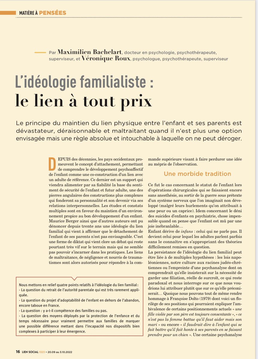 arnaud_gallais's tweet photo. 📢 L’idéologie familialiste :
le lien à tout prix

« Une fille violée par son père est toujours consentante » François Dolto 

Un article de Maximilien Bachelard et Roux dans @LienSocial à lire

👉 https://t.co/E42c61YDIA

#VendrediLecture #BeBrave ✊✊🏼✊🏾

@InstitutduCmt https://t.co/Qx9uza25nS