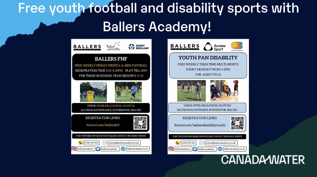 CWmasterplan's tweet photo. Rotherhithe's award-winning independent sports organisation @BallersAcademy_ runs free-of-charge football sessions for 12- to 15-year-olds and disability multi-sport sessions. 
Both are held weekly on the 3G pitch at Peter Hills School. 
Join in 👉 https://t.co/pby8GOL2rE https://t.co/QkkNncT6QK