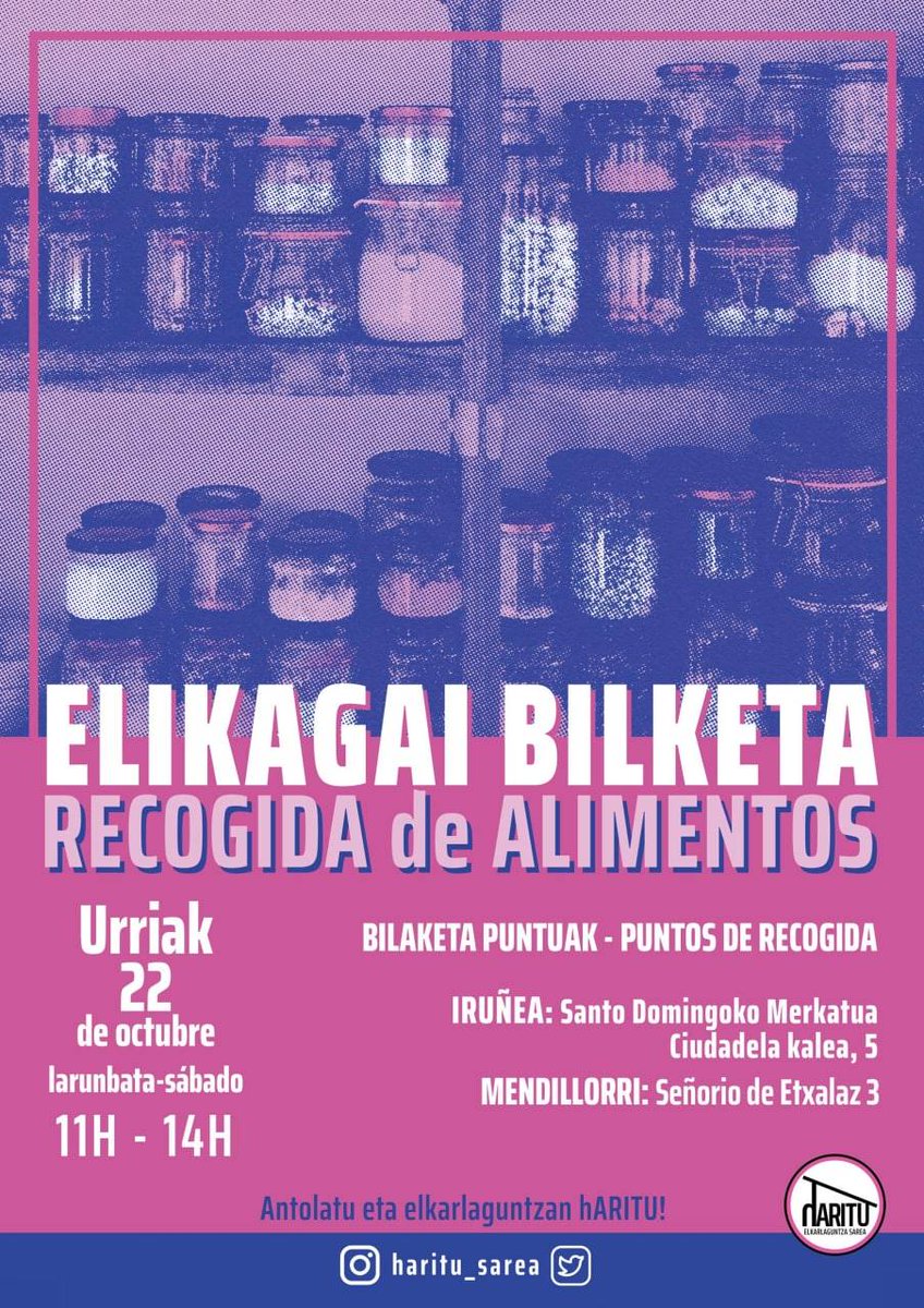 haritu_sarea's tweet photo. Gaur Alde Zaharreko auzo topaketetan parte hartuko dugu. Bertan gentrifikazioa edota etxegabetzeen eta etxebizitzen garestitzea jorratuko dira. Horrekin batera elikagai bilketa ere eginen dugu, elkartasunak jarrai dezan!
🧵👇 https://t.co/RbZKzHV9xJ