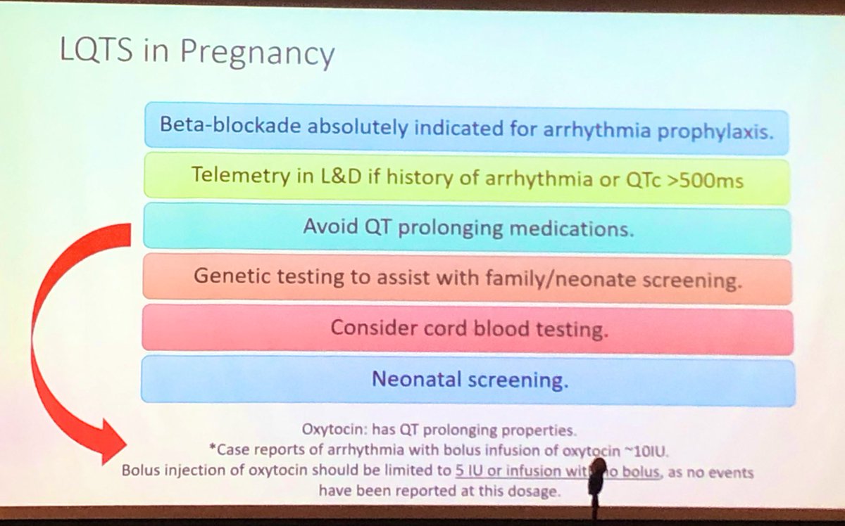 Long QT syndrome in pregnancy by Dr Danna Spears. Nadolol and propranolol likely the most effective beta-blockers. Ensure women are adherent particularly postpartum. High dose oxytocin bolus might prolong QT #CPP2022 #LQTS