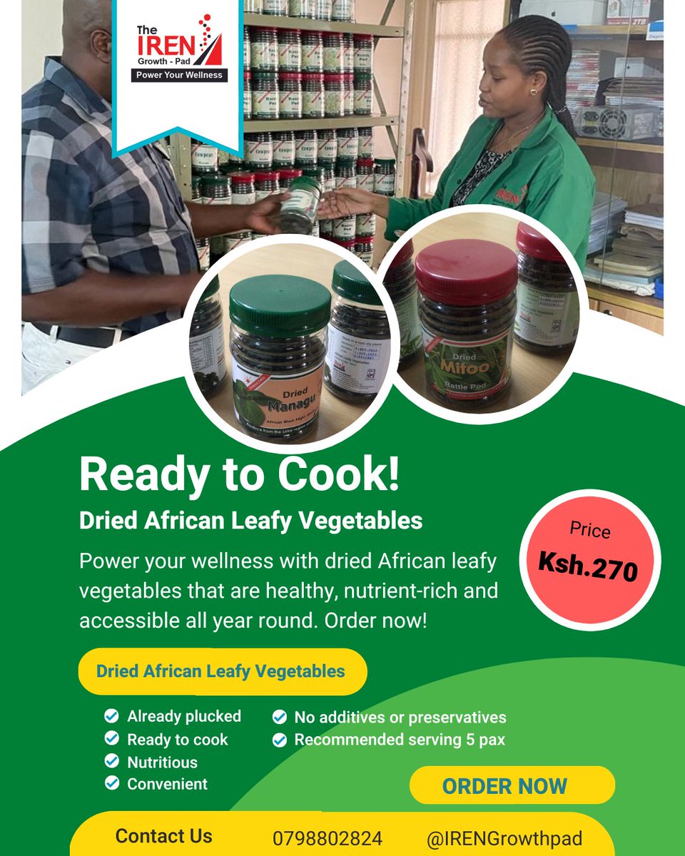 IRENGrowthpad's tweet photo. Lets power your wellness with ready to cook dried #African leafy vegetables that are healthy, nutrient-rich, accessible all year round.
#Managu #Mitoo #Kienyeji #vegetables https://t.co/AFO9e5iS2N
