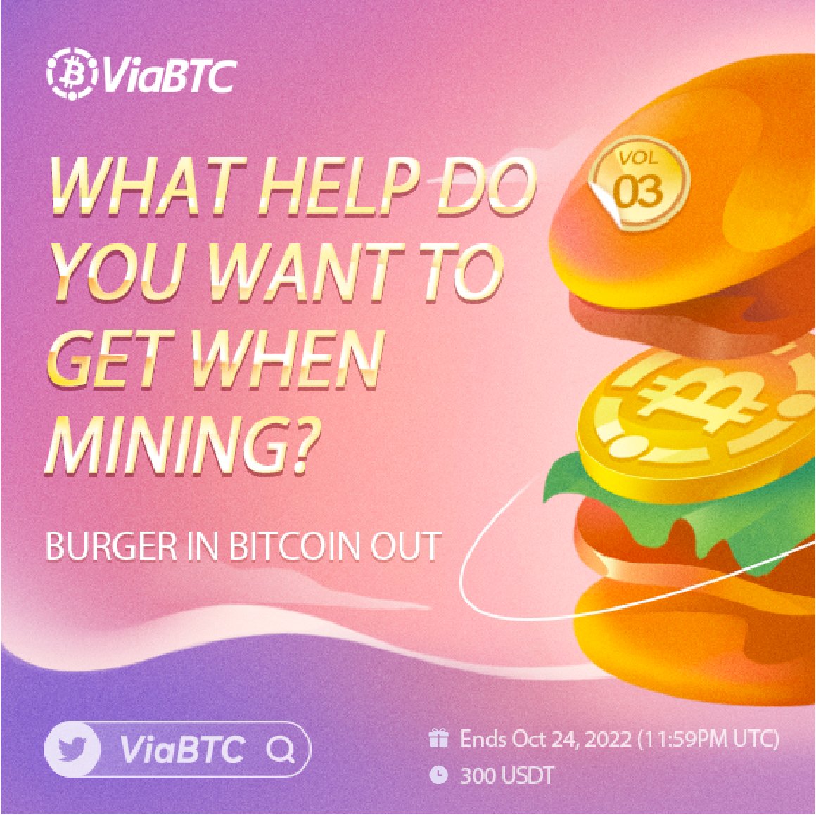 🍔Burger In, #Bitcoin Out Vol.3 Question: What help do you want to get when mining? Share your answer below to win 💰300 and pro tips from #ViaBTC! ￼⏩Follow @ViaBTC ⬇️ Comment your answer ￼📷 Add a picture of your burger! Submission ends 24th Oct. One entry per person.