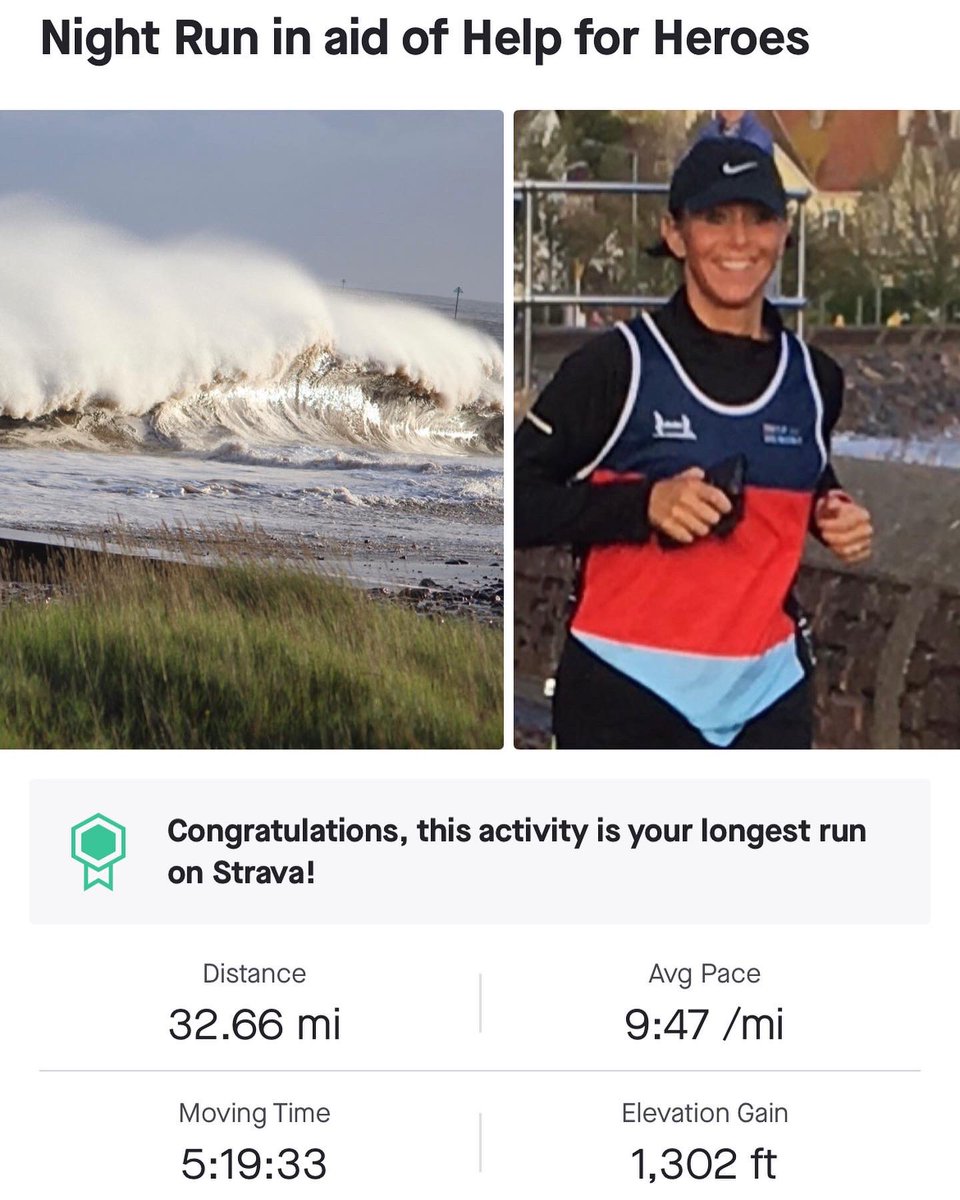 tash_compton's tweet photo. 5 years ago I ran 32.5 miles for @HelpforHeroes raising ยฃ955. 4am start in the storm, the last 3 miles at Minehead parkrun with Tobes and friends who gave so much support. Crikey, 9:47 minutes a mile for an ultra is pretty goodโฆ.I WILL get back to being a good runner #fitmummy https://t.co/c4Q6N9fjTR