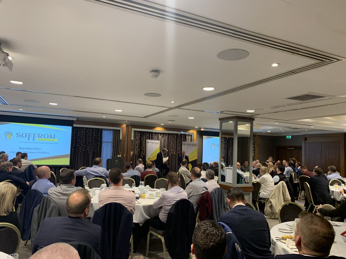 AontroimGAA's tweet photo. Saffron Business Forum welcomes over 100 guests @themalonehotel to hear @mce1 in conversation with @Keltbraygroup Executive Chairman Brendan Kerr #saffronbf #business #networking https://t.co/BqTlP5N1c5