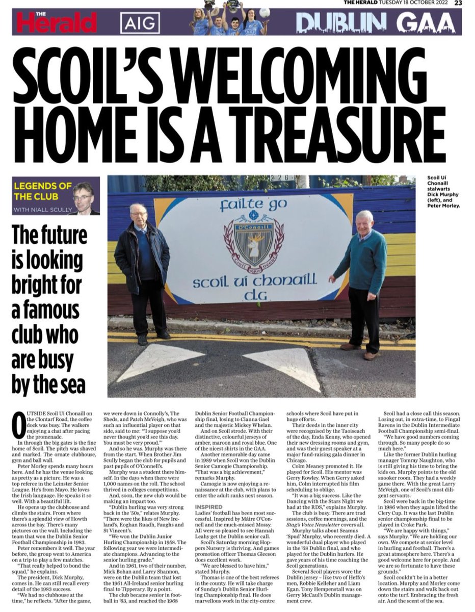 Super article on our club ⁦@HeraldNewsdesk⁩ with our Club President and Club Groundsman, great servants to ⁦<a href="/DubGAAOfficial/">Dublin GAA</a>⁩ over many years. #clubisfamily