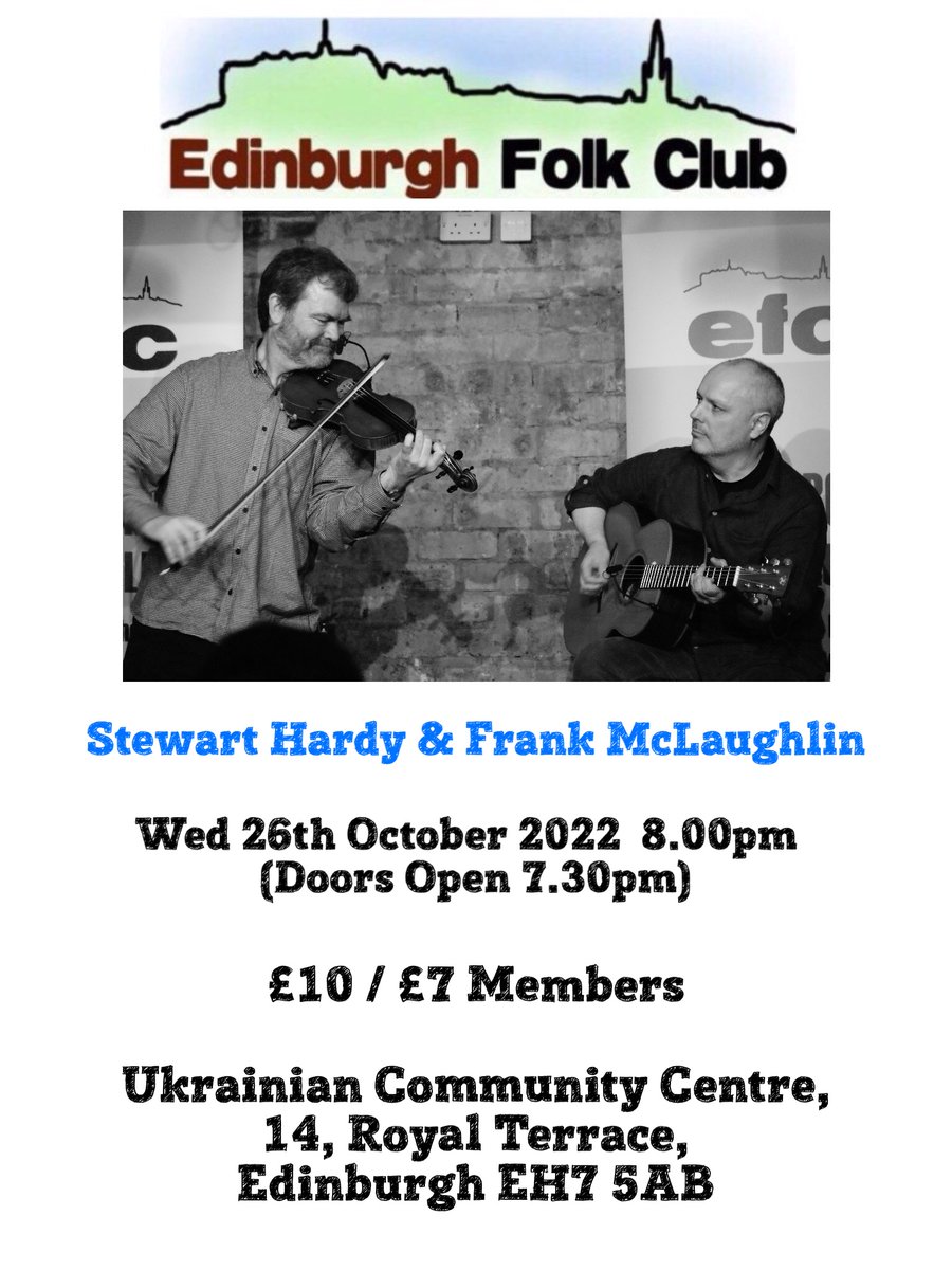 Wednesday 26-10-22 @ EFC
Stewart Hardy and Frank McLaughlin
Tickets ... bpt.me/5567818
<a href="/McMillanAllan/">Allan McMillan</a> <a href="/barrow_caitlin/">Caitlin Barrow</a> <a href="/stoneyport/">StoneyportAssociates</a>